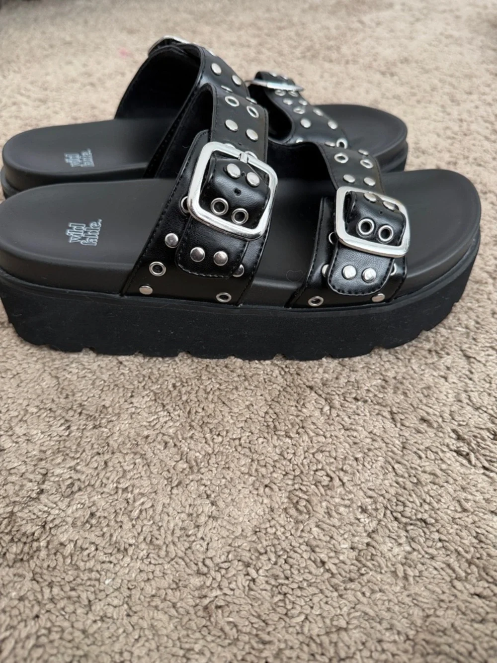 wild fable Black Studded Double-Buckle Slide Sandals - Picture 4 of 4